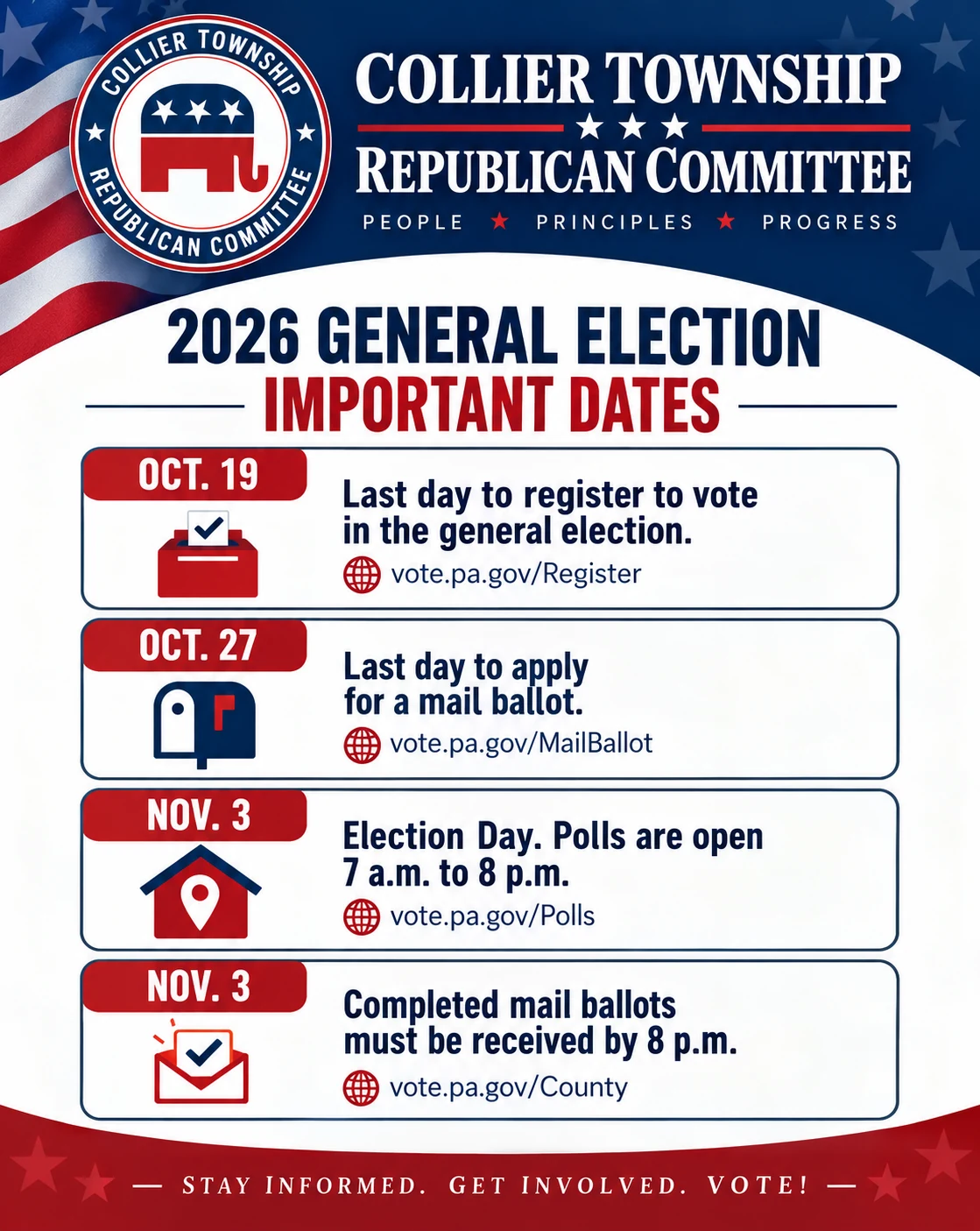 2026 General Election important dates from the Collier Township Republican Committee