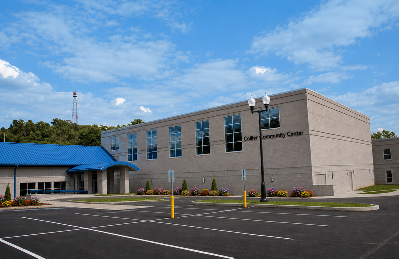 Exterior of the Collier Township Community Center, District 1 polling place